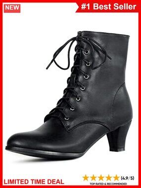 Women Victorian Lace Up Ankle Boots Almond Toe Cone Heel Costume